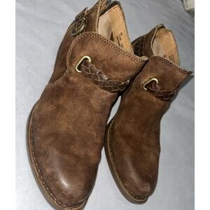 Born Sylvia Ankle Boots Brown Suede Comfort Braided Back Zip Western Women’s 6